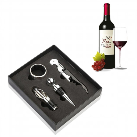 Casa si Gradina - Set Cadou "Accesorii Vin, 4 piese" in cutie estetica, culoare Neagra