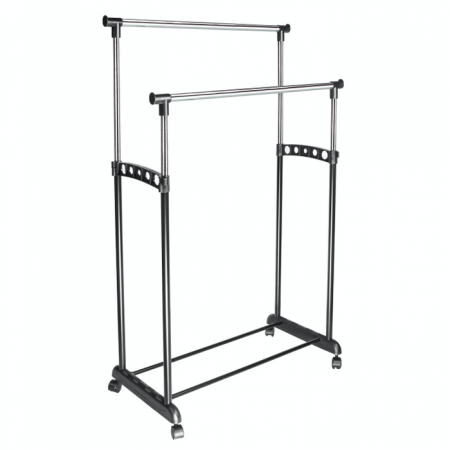Suport / stander haine pe roti dublu cu bara umerase, metal + plastic 83 x 43 x 94 / 168 cm [2]