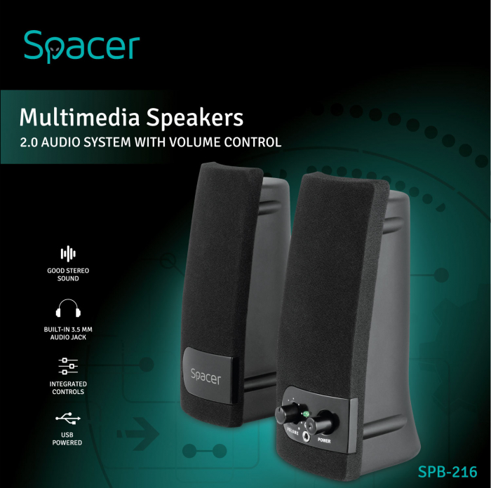 Boxe 2.0 Spacer, Negru, SPB-216, 6W(2X3W), USB - Mufa Casti [5]