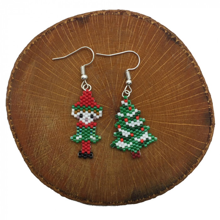 Cercei Handmade, Model Elf si Pom - Accesoriu de Craciun Confectionat de Mana [1]