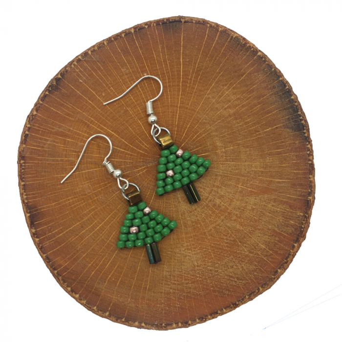 Cercei Handmade, Model Mini Christmas Tree - Accesoriu de Craciun Confectionat de Mana [1]