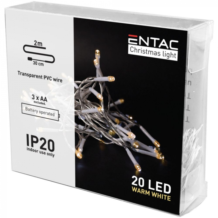 Instalatie Brad de Craciun, 20 LED Alb Cald, Lungime 2m - Cablu de Instalatii cu Beculete pentru Sarbatori de Iarna [1]