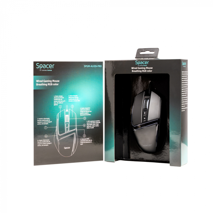 Mouse Gaming Spacer, RGB, 12000 DPI, SPGM Alien Pro - LED RGB, 10 Moduri [6]