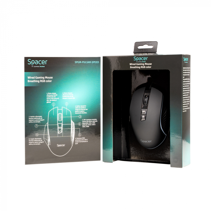 Mouse Gaming Spacer, RGB, 8000 DPI, SPGM Pulsar Speed - LED RGB, 6 Moduri [6]