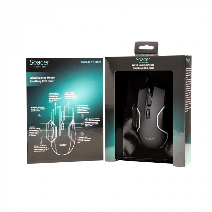 Mouse Gaming Spacer, RGB, 12000 DPI, SPGM Alien Race - LED RGB, 8 Moduri [6]