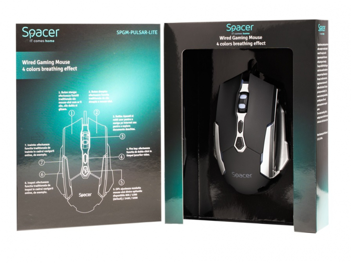 Mouse Gaming Spacer, RGB, 3200 DPI, SPGM Pulsar Lite - LED RGB [7]