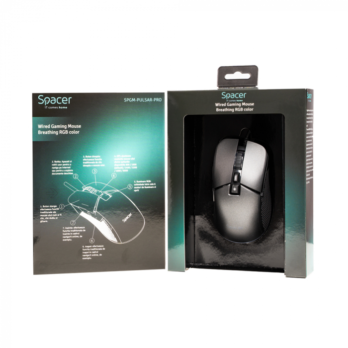 Mouse Gaming Spacer, RGB, 8000 DPI, SPGM Pulsar Pro - LED RGB, 6 Moduri [6]