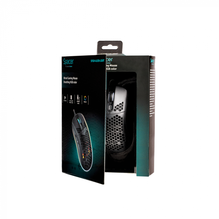 Mouse Gaming Spacer, RGB, 6400 DPI, SPGM Alien Light - LED RGB, 6 Moduri [5]
