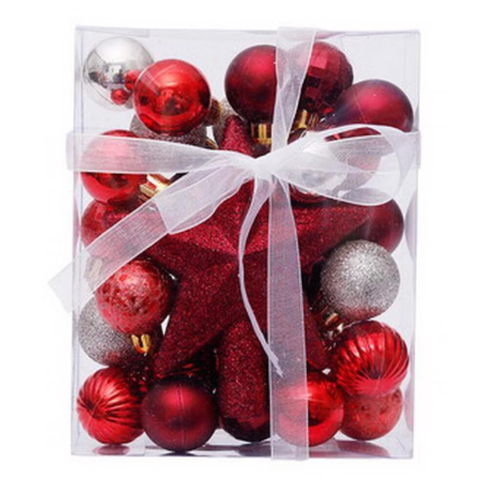 Set Globuri Brad 3cm cu Stea Rosu-Alb Artezan 30 Buc/Cutie [1]