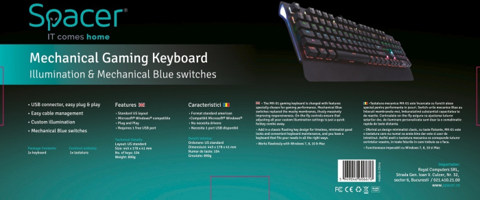 Tastatura Mecanica Spacer USB, RGB, 104 Taste, MK01 [7]