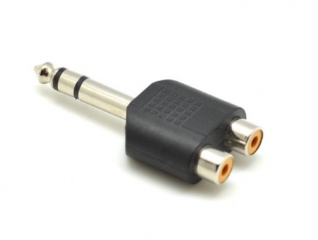 Adaptoare Audio - Adaptor Jack 6.3mm Tata – 2xRCA Mama, Model Negru, pentru Sisteme Audio