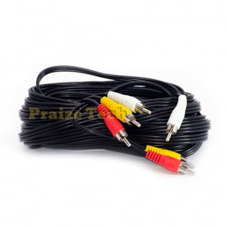 Cabluri 3xRCA - Cablu AV 3xRCA Tata-Tata, 10m Lungime - Tip Male-Male pentru TV, DVD Player sau Gaming