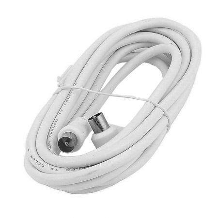 Cabluri - Cablu RF Video, Tata-Mama, 90 Grade, Model Alb, 5m - Cablu Coaxial Mufat pentru TV
