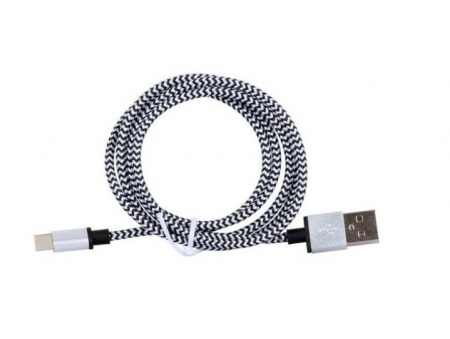Cablu Date - Cablu USB A - USB Tip C, Model Zebra, 2m Lungime - Cablu de Date Textil, Incarcator Mufe Tip C
