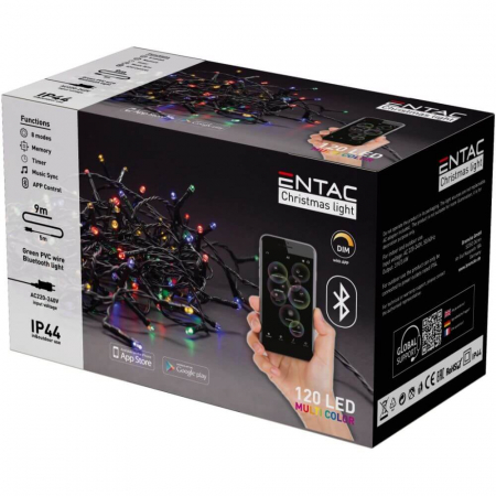 Instalatii Craciun - Instalatie Craciun IP44, BT APP, 120 LED Multicolor, Lungime 9m - Decoratiune pentru Sarbatori de Iarna