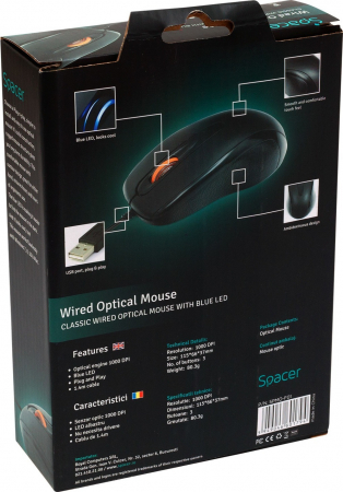 Mouse Spacer, Negru, 1000 DPI, SPMO-F01 - Ideal pentru Birou sau Acasa [5]
