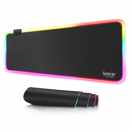 Mousepad - Mousepad Spacer Gaming, RGB-B, 900x300mm, Cauciuc si Textil – Iluminare RGB
