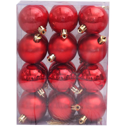 Decoratiuni - Set Globuri Brad 5cm Craciun Rosu 24 Buc/Cutie