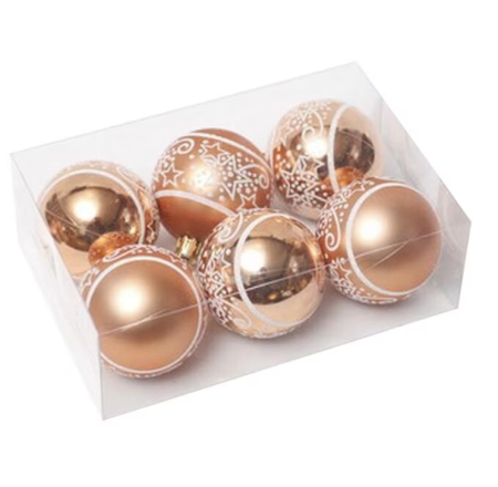 Decoratiuni - Set Globuri Brad 6cm Craciun Roz-Aurii 6 Buc/Cutie