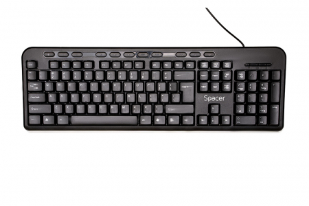 Tastaturi - Tastatura USB Spacer, Negru, 104+11 Taste, SPKB-169 - Ideal pentru Birou sau Acasa