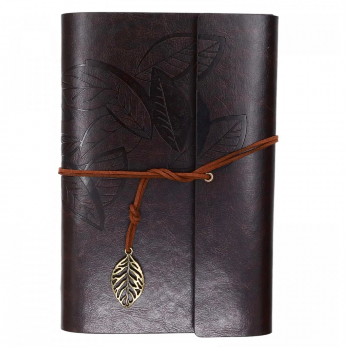 Agenda tip jurnal vintage LEAF, 13x18cm, Maro inchis [1]