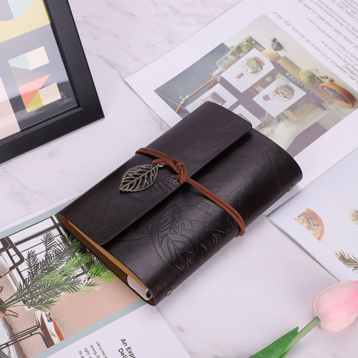 Agenda tip jurnal vintage LEAF, 13x18cm, Maro inchis [6]