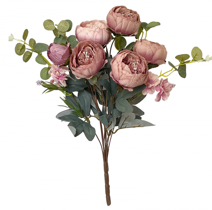 Buchet bujori burgundy/ roz-prafuit artificiali CHANTAL, 45cm [5]