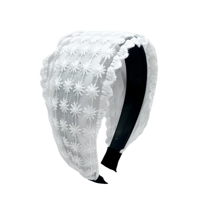 Bentita de par LACEY cu dantela brodata, Alb [2]