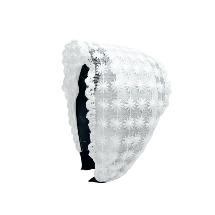 Bentita de par LACEY cu dantela brodata, Alb [4]