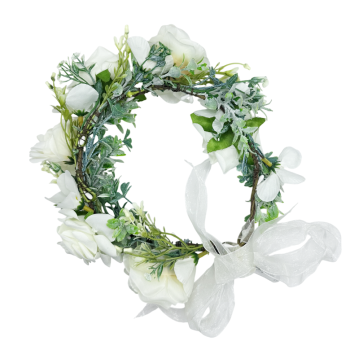 Bentita de par MELODY cu flori aplicate, Alb [2]