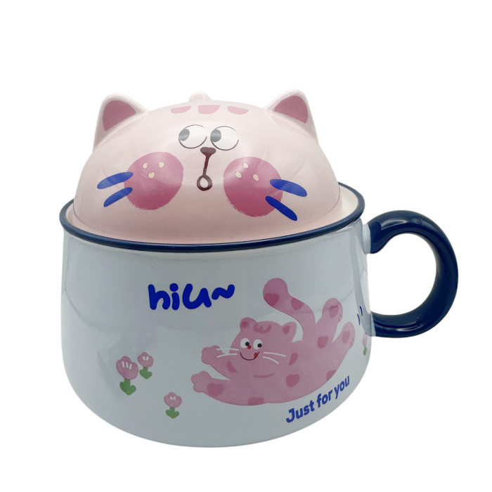 Bol ceramic albastru cu capac 2 in 1 - Design Pisica SIMBA [2]