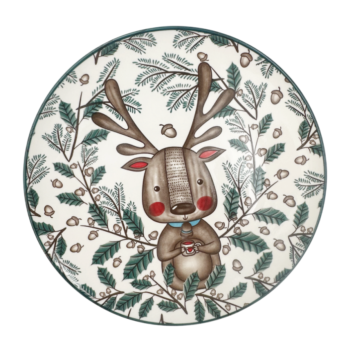 Platou ceramic de Crăciun cu ren și crenguțe de brad VIXEN [3]