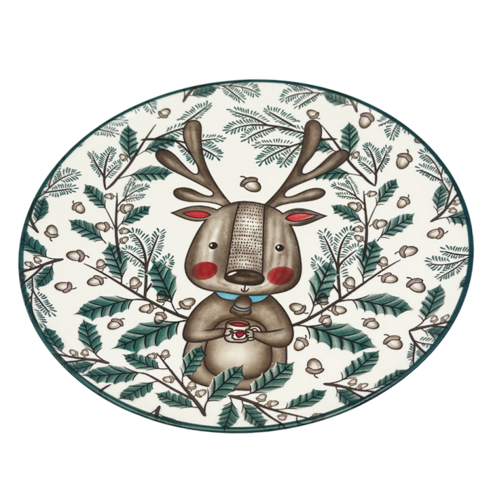 Platou ceramic de Crăciun cu ren și crenguțe de brad VIXEN [1]
