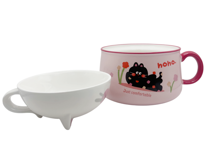Bol ceramic roz cu capac 2 in 1 - Design Pisica SIMBA [3]