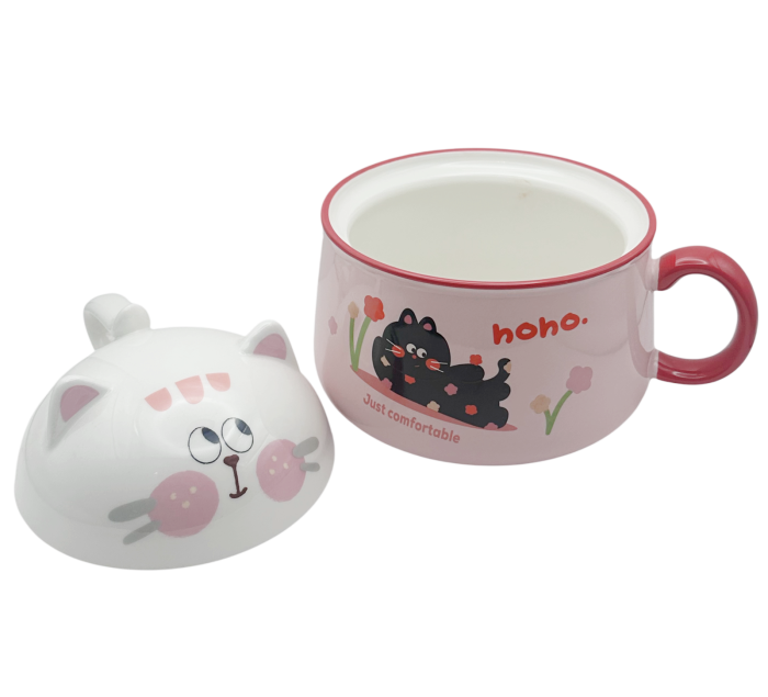 Bol ceramic roz cu capac 2 in 1 - Design Pisica SIMBA [4]