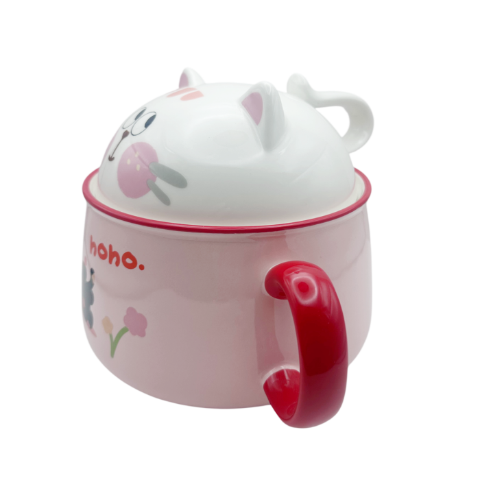 Bol ceramic roz cu capac 2 in 1 - Design Pisica SIMBA [5]