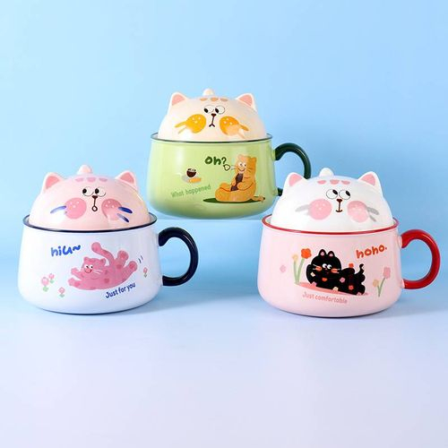 Bol ceramic verde cu capac 2 in 1 - Design Pisica SIMBA [5]