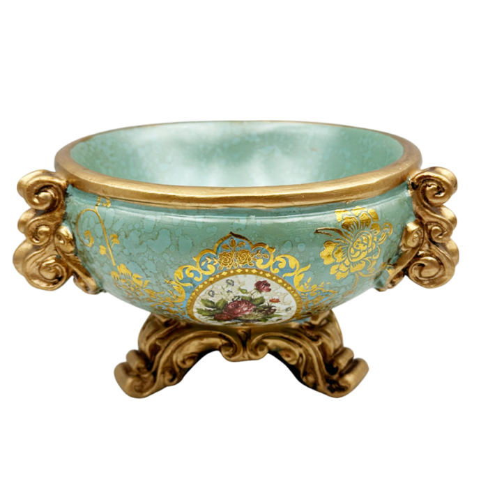 Bol decorativ vintage PAULETTE - Model Floral, Bleu/ Auriu [1]