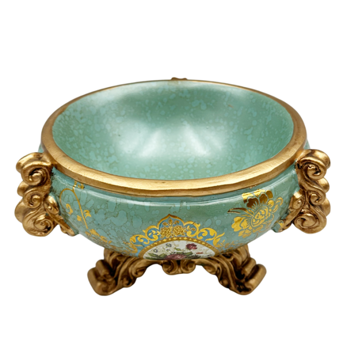 Bol decorativ vintage PAULETTE - Model Floral, Bleu/ Auriu [2]