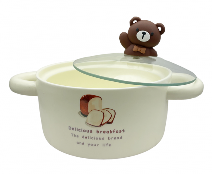 Set cana si bol servire BREAKFAST, Cu capac [4]