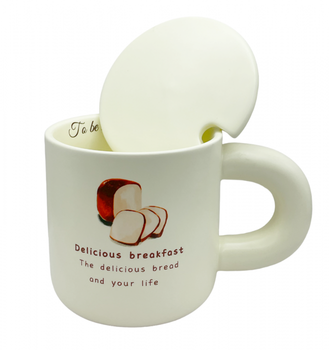 Set cana si bol servire BREAKFAST, Cu capac [5]