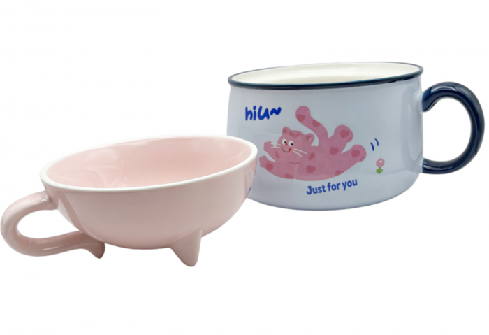 Bol cu capac si maner, PISICA MICKY, Albastru, 1000ml [2]