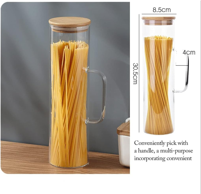Borcan pentru Spaghete LEIF, Sticla Borosilicata si Capac Bambus, 9x30cm [2]