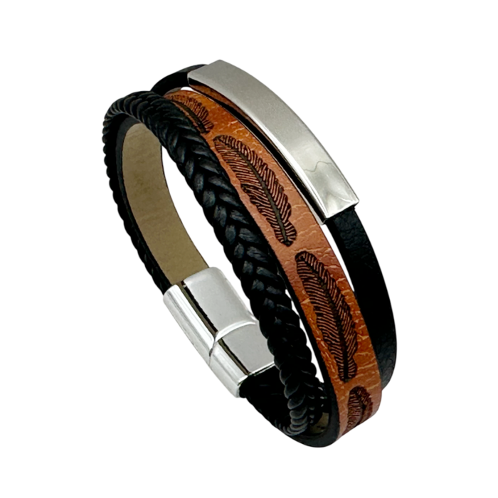 Bratara barbati FEATHER, Piele maro negru [1]
