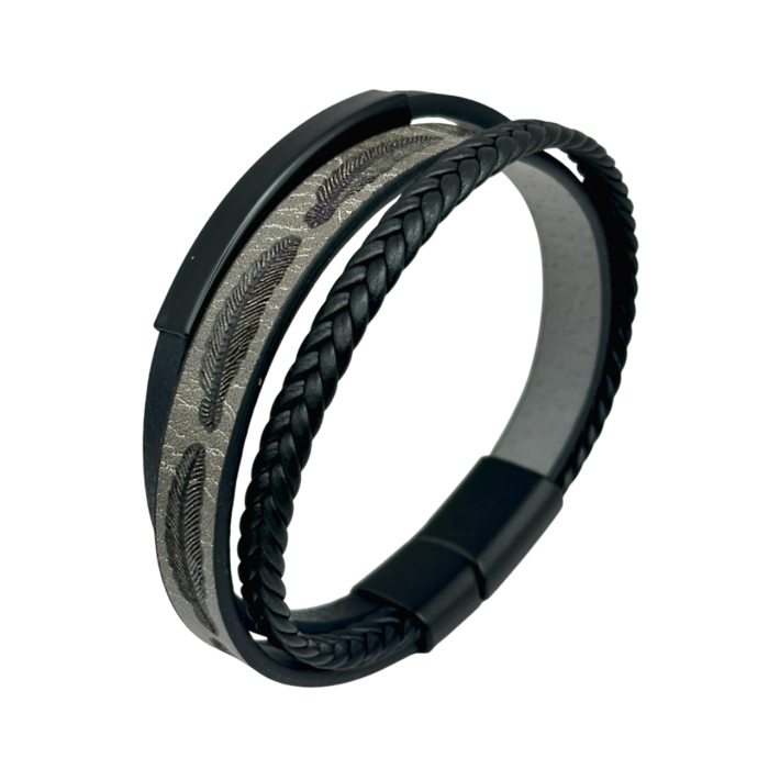 Bratara barbati FEATHER, Piele gri negru [1]