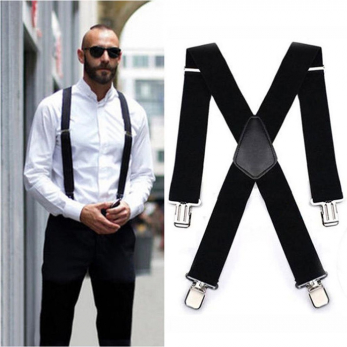 Bretele late cu model GREG, Bleumarin, Cu clips [2]