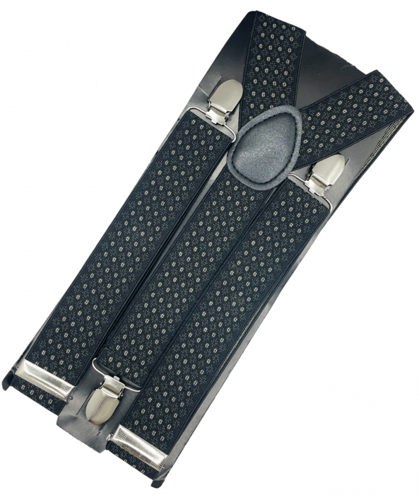 Bretele late negre cu model gri - pentru barbati - Horace, Cu clips [3]
