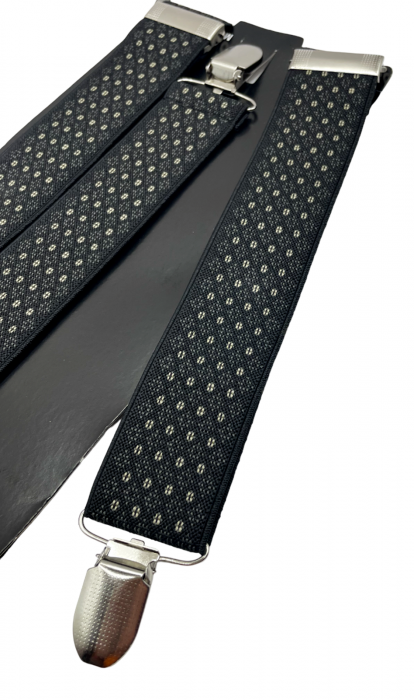 Bretele late negre cu model gri - pentru barbati - Horace, Cu clips [4]
