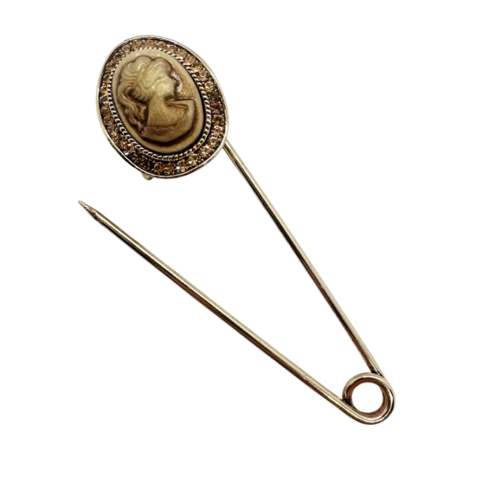 Brosa Ac de siguranta auriu cu Camee LYNN vintage [2]