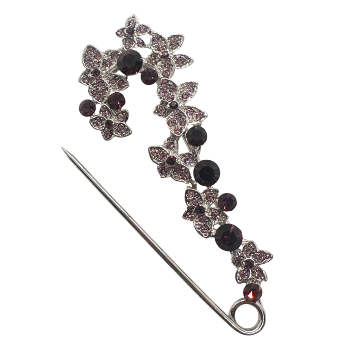 Brosa ac de siguranta cu flori si cristale bordo [2]